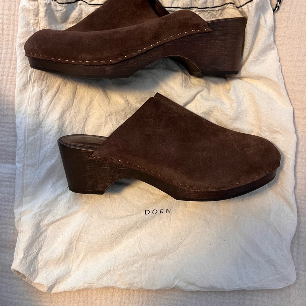 Doen Brown Suede Clog Mules - Women's